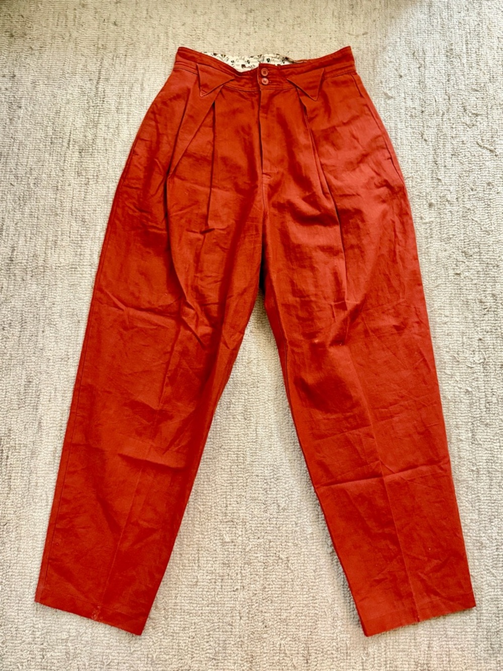 Vintage Size 12 Hunters Run Burnt Orange Ramie and Cotton Pleated Tapered Pants